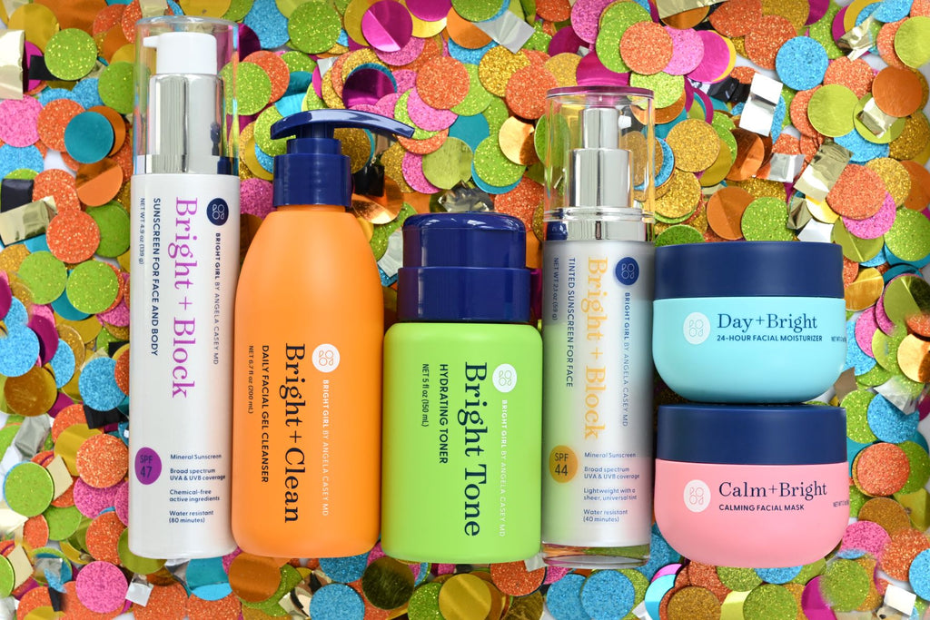 All six Bright Girl products including sunscreen, cleanser, toner, facial mask and moisturizer
